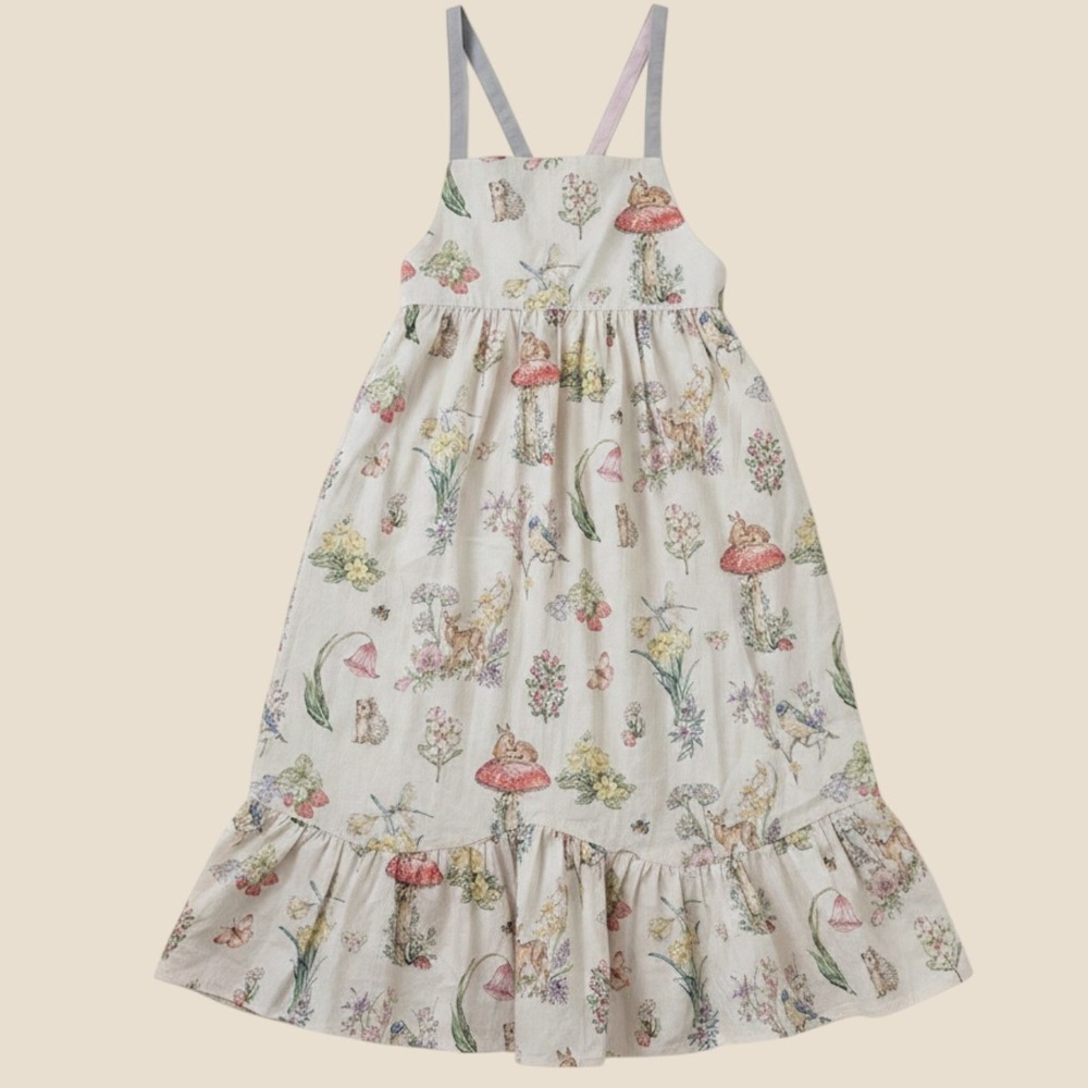 Stella McCartney Kids Cream Romantic Print Dress Woodland Mushroom 12Y TW1C72